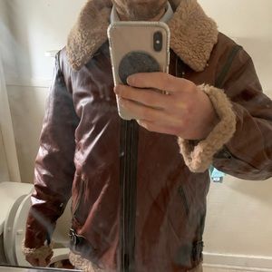 100% Sheepskin Leather & Sherpa B-52 Bomber Jacket